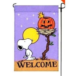 WELCOME (HALLOWEEN) APPLIQUE EMBROID SNOOPY PEANUTS GANG Garden Flag 12"x 18" NU